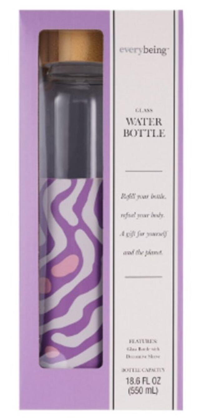 Everybeing Glass Water Bottle Purple Decorative Neoprene Sleeve 18.6 FL‎ Oz New